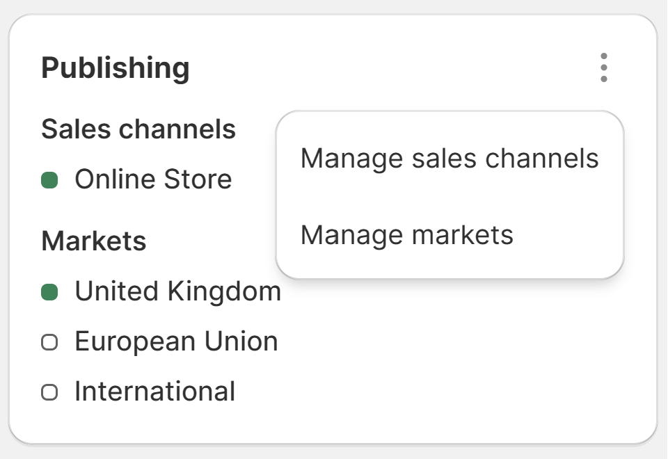 Screenshot of the Shopify product publishing settings